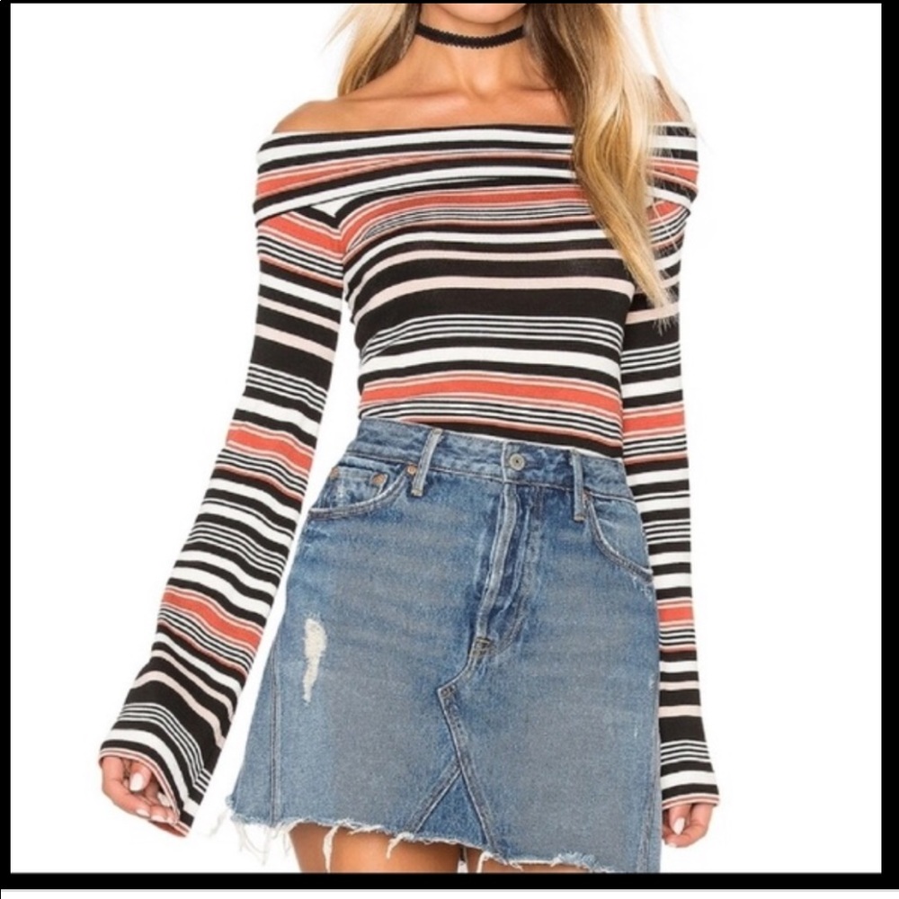 Free People Off The Shoulder Striped Blouse